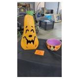 2PC HALLOWEEN LOT - PUMPKIN DECOR & BOWL