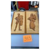 LOT OF 2 VINTAGE RETRO CARVED WOOD WALL ART