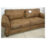 BROWN MICROFIBER NAILHEAD TRIM SOFA