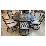 SUNBRELLA ALL WEATHER PATIO TABLE & 6 SWIVEL CHAIR
