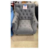 GREY TUFTED NAILHEAD TRIM ACCENT CHAIR