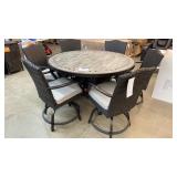 SUNBRELLA TILE TOP PATIO TABLE & 6 SWIVEL CHAIRS