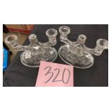 SET OF 2 GLASS CANDLE STICKS HOLDERS
