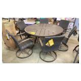 SUBRELLA ALL WEATHER PATIO TABLE & 6 SWIVEL CHAIRS