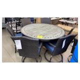 SUNBRELLA TILE TOP PATIO TABLE & 6 SWIVEL CHAIRS