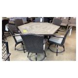 SUNBRELLA TILE TOP PATIO TABLE & 6 SWIVEL CHAIRS