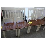 LOT OF 4 WOOD/OFF WHITE DINING ROOM CHAIRS