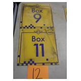 (2) 12' X 12' BOX 9 & 11 OLD IMS METAL SIGNS (2) 12' X 12' BOX 9 & 11 OLD IMS METAL SIGNS