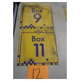 (2) 12" X 12" BOX 9 & 11 OLD IMS METAL SIGNS