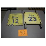 (2) 12' x 12' OLD METAL IMS BOX SIGNS (2) 12' x 12' OLD METAL IMS BOX SIGNS