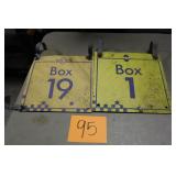 (2) 12" x 12" OLD METAL IMS BOX SIGNS