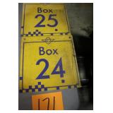 (2) 12" x 12" OLD METAL IMS BOX SIGNS