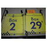 (2) 13" x 13" OLD METAL IMS BOX SIGNS