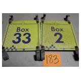 (2) 12' x 12' OLD METAL IMS BOX SIGNS (2) 12' x 12' OLD METAL IMS BOX SIGNS