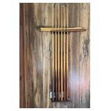 8+/- Pool Sticks, Pool Stick Holder, Chalk,