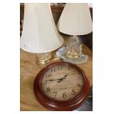 2 Matching Table Lamps, Wall Clock