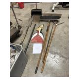 push brooms (2), shovel, spade, dust pans (4),