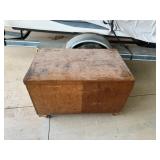 Wooden box, pole tent parts, misc.