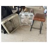 Stool, 2 box fans