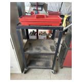Rolling metal cart, plastic trays