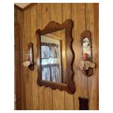 Framed Mirror, 2 Wall Sconces