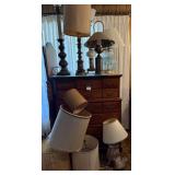 8+/- Vintage Lamps, 5+/- Lamp Shades, Mirror