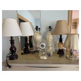 6 Table Lamps and a Clock