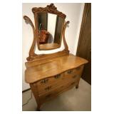 Vintage Wood Dresser w/ Swivel Beveled Edge Mirror