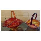 Vintage Iridescent Glass Basket, Vintage Amberina