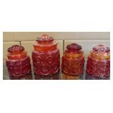 4+/- Amberina Glass Cannisters