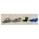2 Vintage Ceramic Boot Figurines, 2 Glass Boot