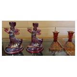 2 Iridescent Glass Angel Candlestick Holders,