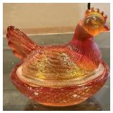 Small Vintage Amberina Hen on Nest