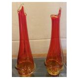 2 Vintage Amberina Swung Glass Vases