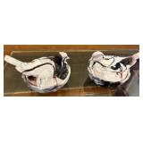 2 Vintage Purple & White Marbled Glass Birds on
