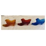 3 Vintage Hobnail Glass Boot Figurines