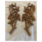 Teak wood floral & bird wall plaques