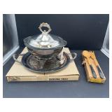 Silver plated tray, chafing dish, & Distinction