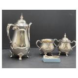 Sheridan Silver Co. coffee pot & sugar & creamer.