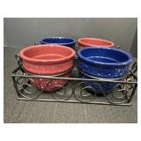 Metal Basket w/ 4 dip serving crock bowls
