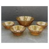 Tiara Amber Sandwich Glass berry bowl set of 5
