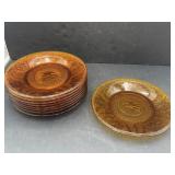 Tiara Amber Sandwich Glass dinner plates (9)