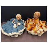 (2) Crocheted Dolls - bases are plastic containers