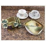 Hand painted Nippon dish, cup & saucers,