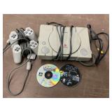 Sony PlayStation system.  2 controllers & 2 games