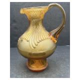 Tiara Amber Glass Hurricane Swirl pitcher, 10in