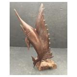 Hand carved wood Marlin Swordfish, 13in tall