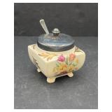 Sandland Ware jam pot w/silver lid & spoon