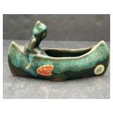 McMaster Craft pottery canoe planter w/Native