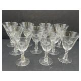 Set of 10 etched blown glass floral design water